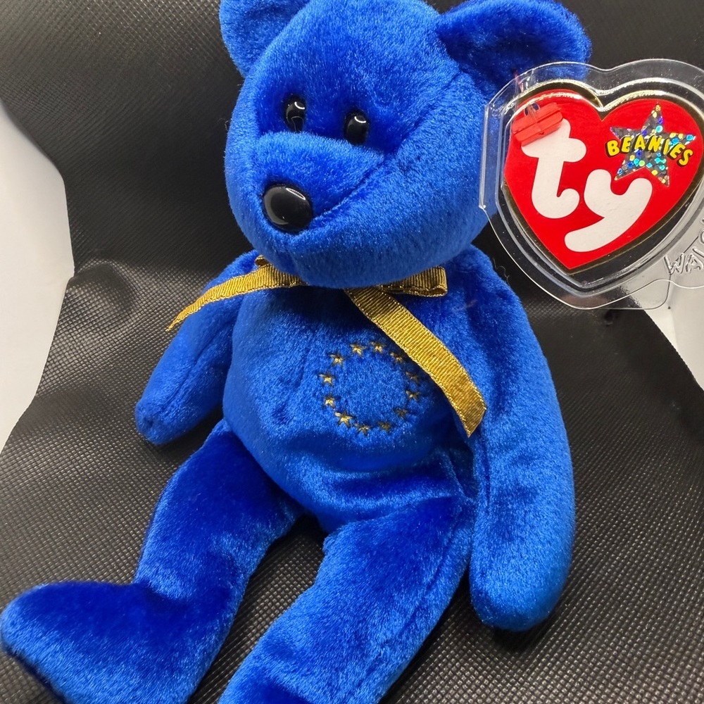 Ty Beanie Baby Unity EU Bear 2000 Blue Plush with Tag Protector